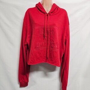 Rich & Rotten Women Crop Pullover Hoodie Sweatshirt Size XXXL Red Raw Hem